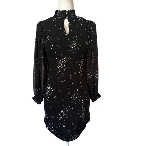 WHBM Black and White Starry Dress with Sheer Sleeves. NEW w/ Tags. Size XXSP. - Picture 5 of 15